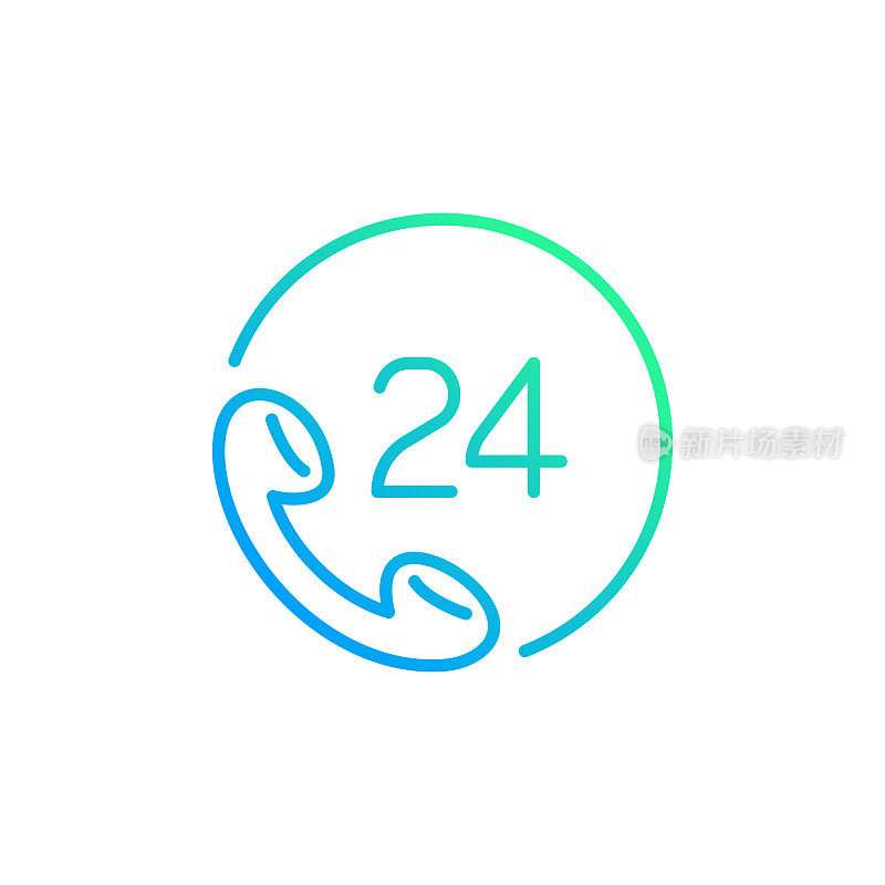 7/24客户服务渐变线图标。Icon适用于网页设计、移动应用、UI、UX和GUI设计。